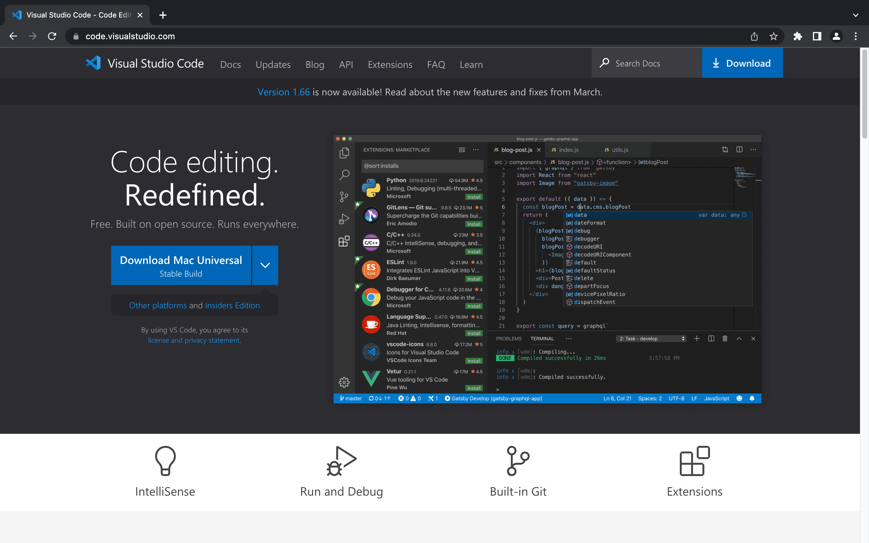 screenshot of vs code website